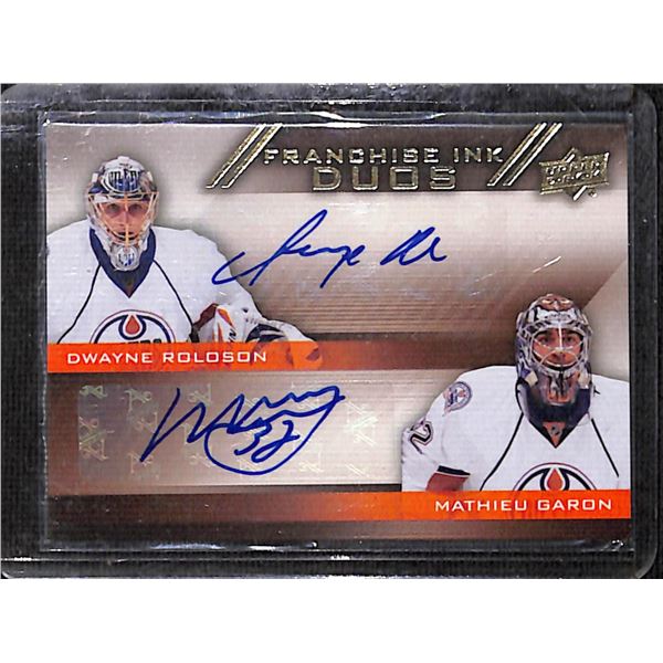 2013-14 Upper Deck Edmonton Oilers Franchise Ink Duos Dwayne Roloson/Mathieu Garon BV $60