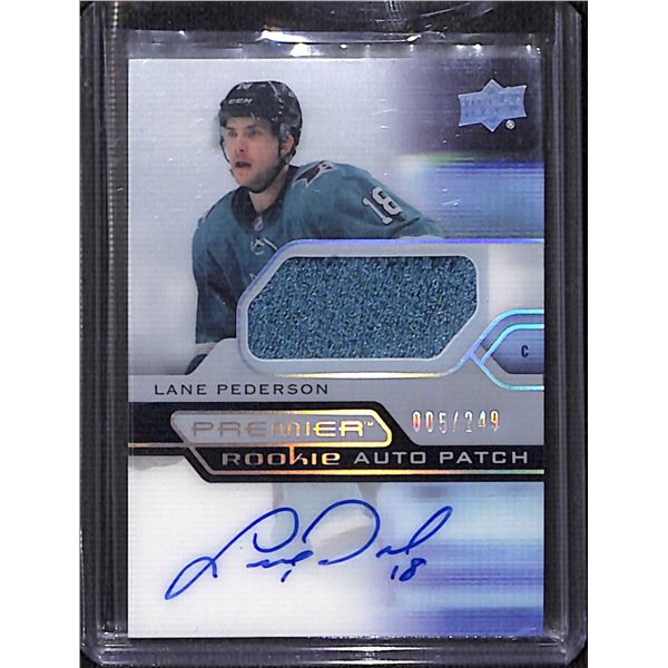 2021-22 Upper Deck Premier Acetate Rookie Patch Autographs Lane Pederson 5/249 BV $45