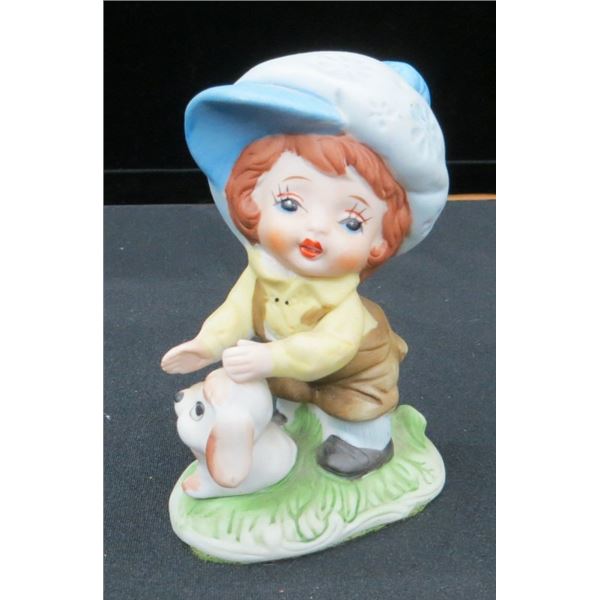 Vintage Lefton Boy Petting Dog Figurine 5" Tall