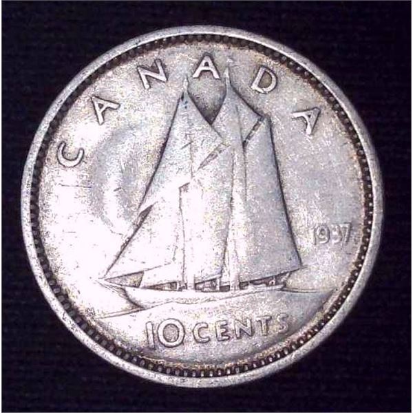 1937 Canadian Silver 10 Cent Coin
