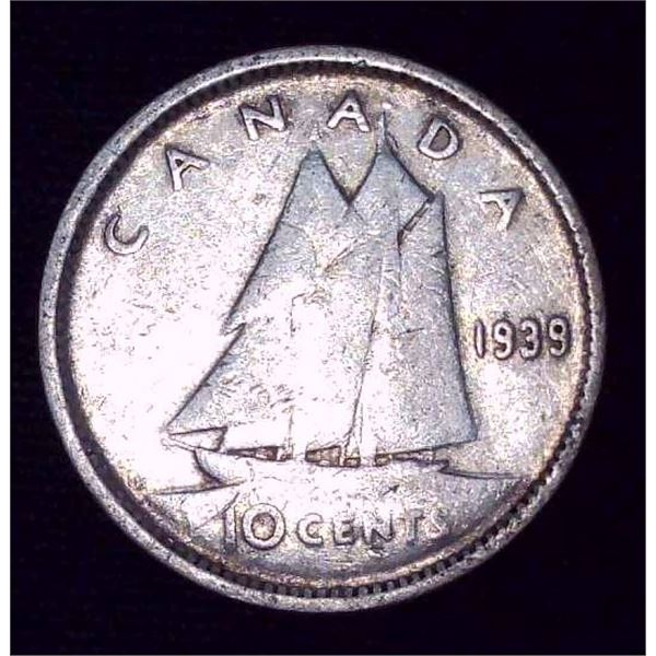 1939 Canadian Silver 10 Cent Coin