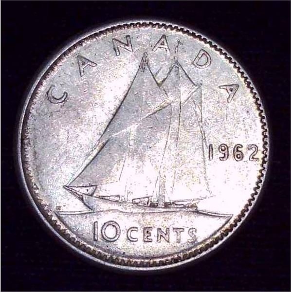 1962 Canadian Silver 10 Cent Coin