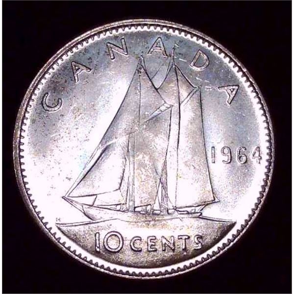 1964 Canadian Silver 10 Cent Coin