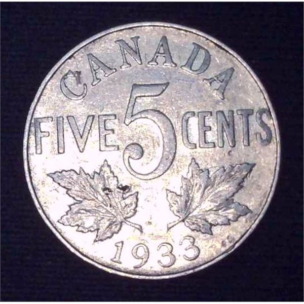 1933 Canadian 5 Cent Coin
