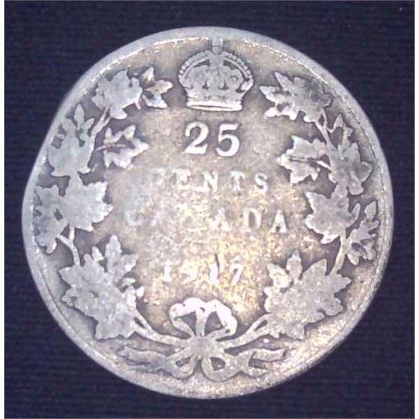 1917 Canadian Silver 25 Cent Coin