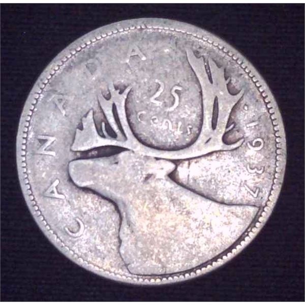 1937 Canadian Silver 25 Cent Coin
