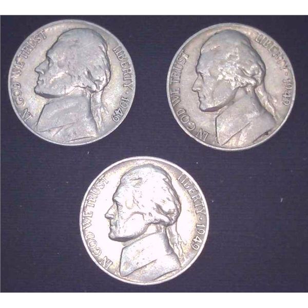 3x USA Nickels 1949