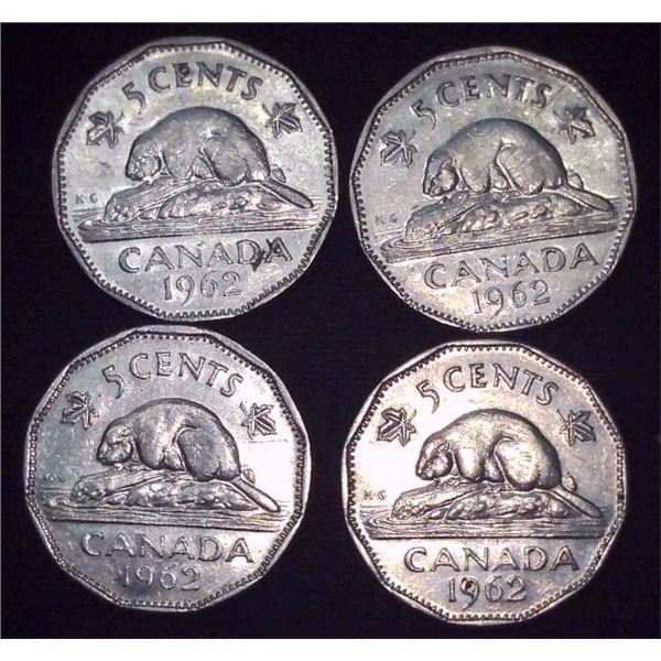 4x Canadian Nickels 1962
