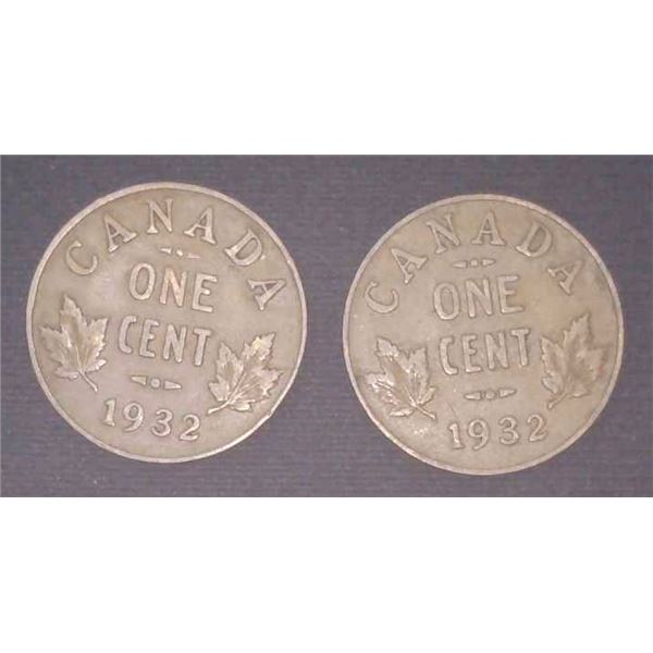2x Canadian Pennies 1932