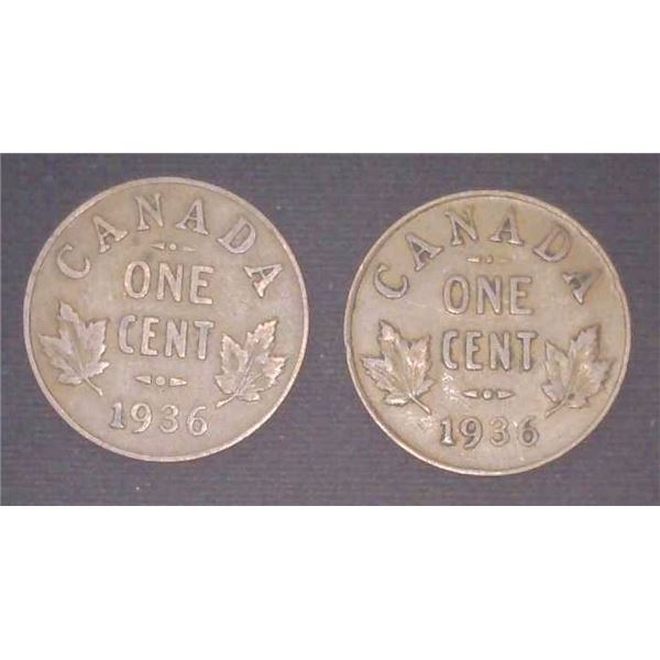 2x Canadian Pennies 1936