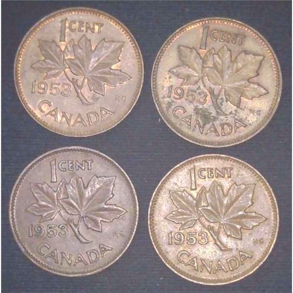 4x Canadian Pennies 1953