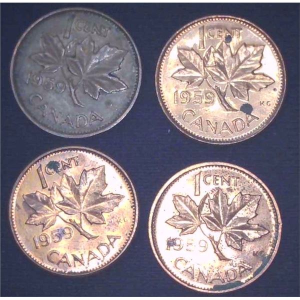 4x Canadian Pennies 1959