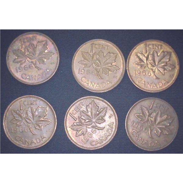 6x Canadian Pennies 1966