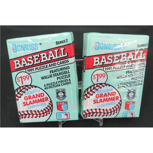 2 Sealed Packs 1991 Donruss Baseball Series 2 Fat Packs 40 Cards & 6 Puzzle Pieces