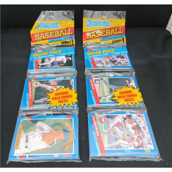 2x 1991 Donruss Baseball MLB Cello Rack Packs 45 Cards & 9 Puzzle Pieces
