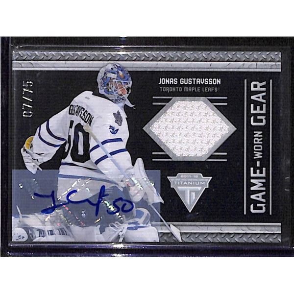 2011-12 Panini Titanium Game Worn Gear Autographs #67 Jonas Gustavsson 7/75 BV $30