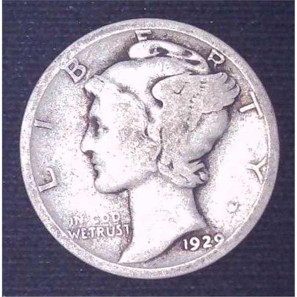 1929 USA Silver 10 Cent Coin