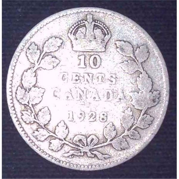 1928 Canadian Silver 10 Cent Coin