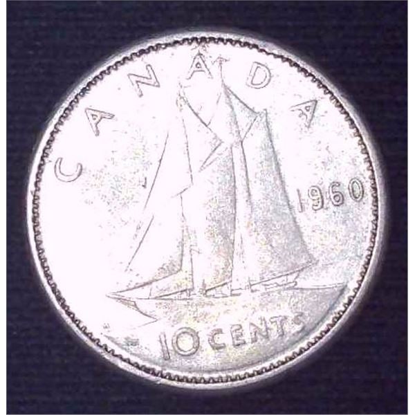 1960 Canadian Silver 10 Cent Coin
