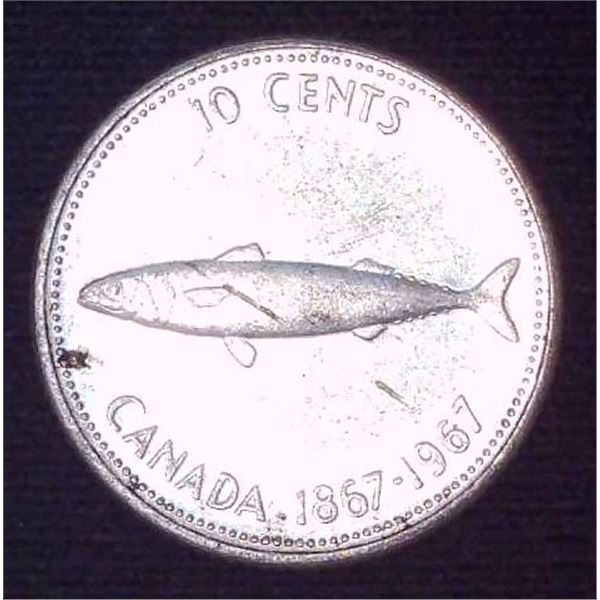1967 Canadian Silver 10 Cent Coin