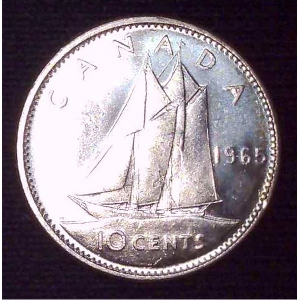 1965 Canadian Silver 10 Cent Coin