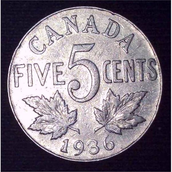 1936 Canadian 5 Cent Coin