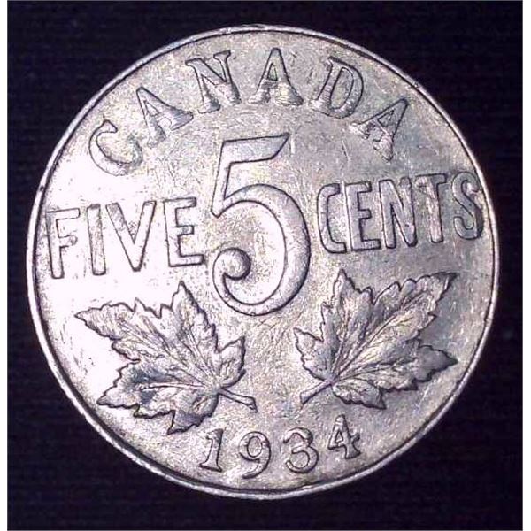 1934 Canadian 5 Cent Coin