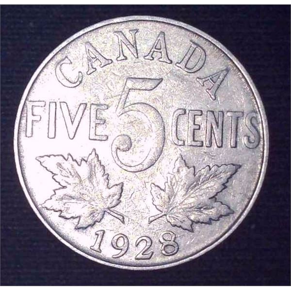 1928 Canadian 5 Cent Coin