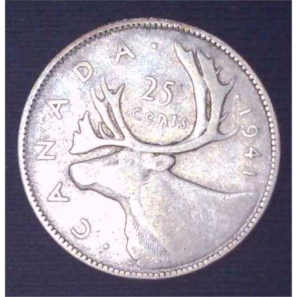1941 Canadian Silver 25 Cent Coin