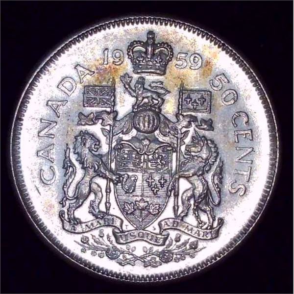 1959 Canadian Silver 50 Cent Coin