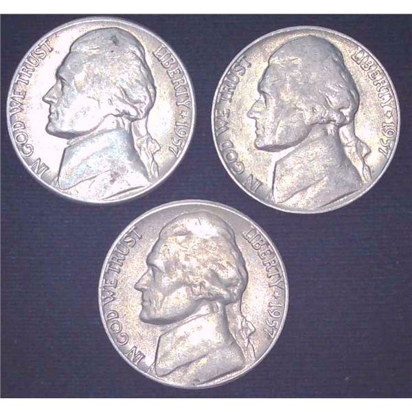 3x USA Nickels 1957