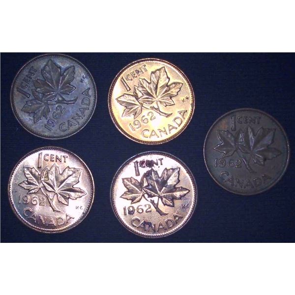 5x Canadian Pennies 1962
