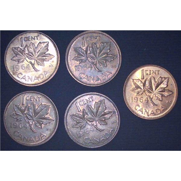 5x Canadian Pennies 1964