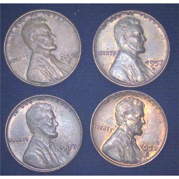 4x USA Pennies 1957D