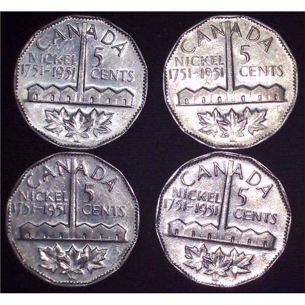 4x Canadian Nickels 1951