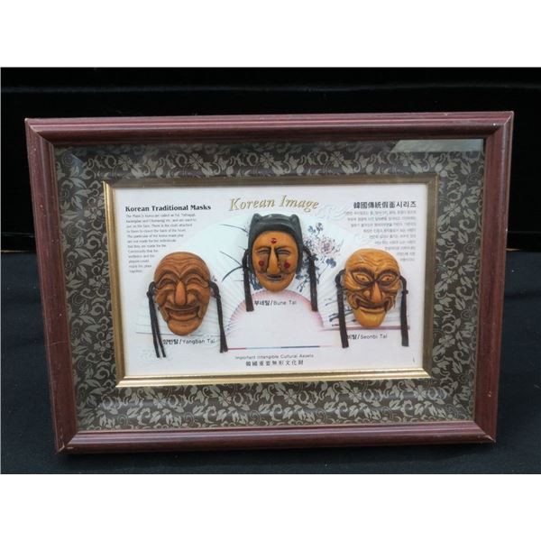 Mini Korean Framed Traditional Masks 9" x 7" Yangban Tal, Bune Tal and Seonbi