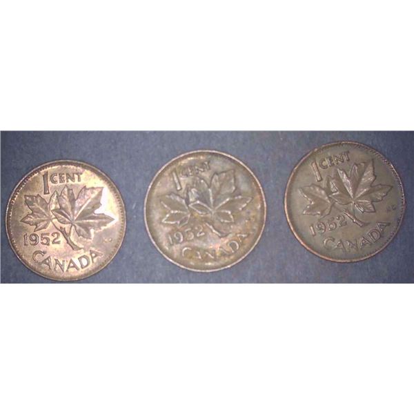 3x Canadian Pennies 1952