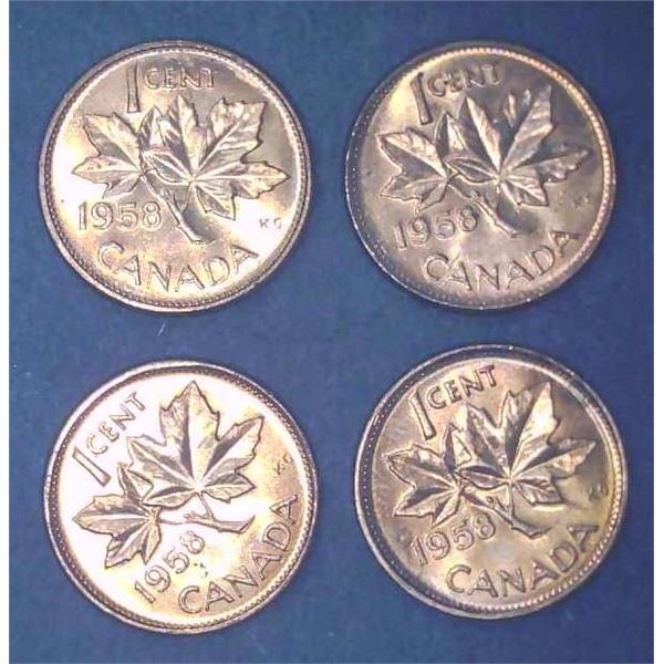 4x Canadian Pennies 1958