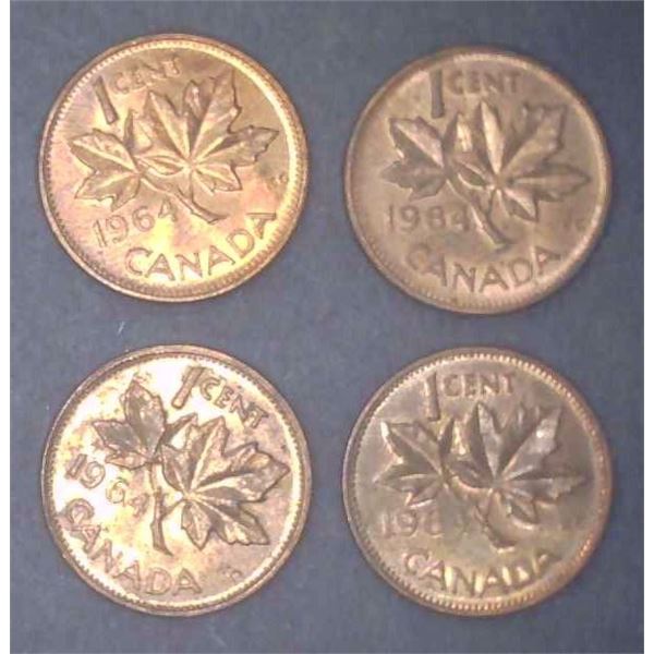 4x Canadian Pennies 1964