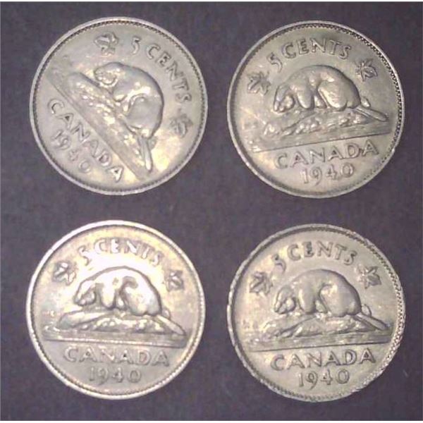 4x Canadian Nickels 1940