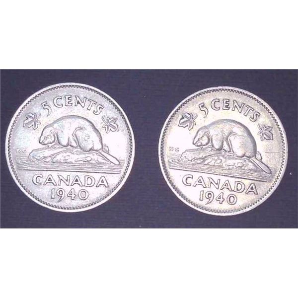 2x Canadian Nickels 1940