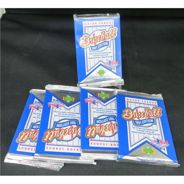 5 Sealed Packs 1991 Upper Deck Baseball 15 Cards Per Pack + 1 Hologram