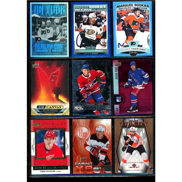 Lot of 9 Various Hockey Inserts or Rookie Cards Various Teams & Players