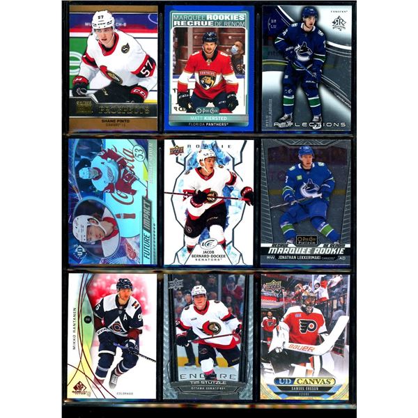 Lot of 9 Various Hockey Inserts or Rookie Cards Various Teams & Players