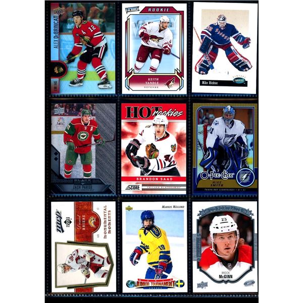 Lot of 9 Various Hockey Inserts or Rookie Cards Various Teams & Players
