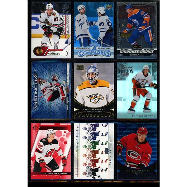 Lot of 9 Various Hockey Inserts or Rookie Cards Various Teams & Players