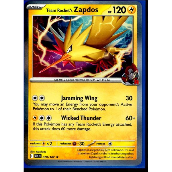 Pokemon Team Rocket's Zapdos - 070/182 - Rare HOLO Destined Rivals