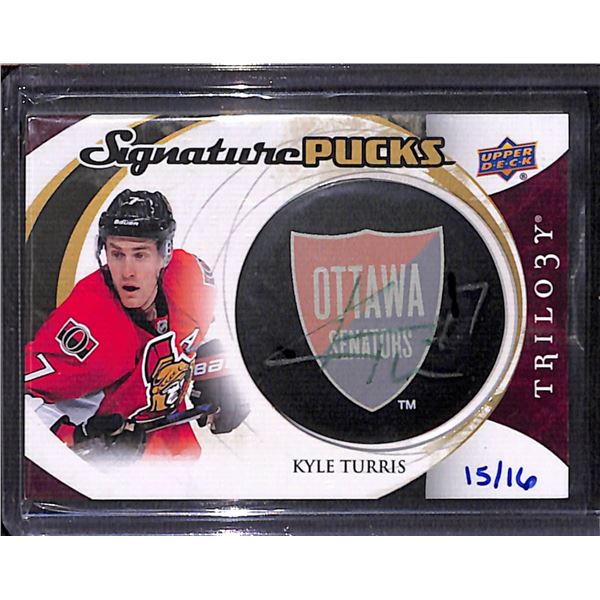 2015-16 Upper Deck Trilogy Signature Pucks Retro Logo #SPKT Kyle Turris 15/16 BV $40