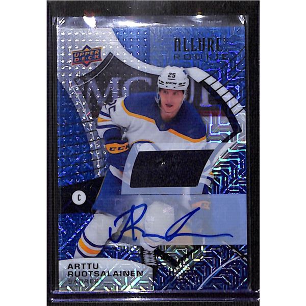 2021-22 Upper Deck Allure Jersey Autographs Blue Line #126 Arttu Ruotsalainen 10/75 BV $35