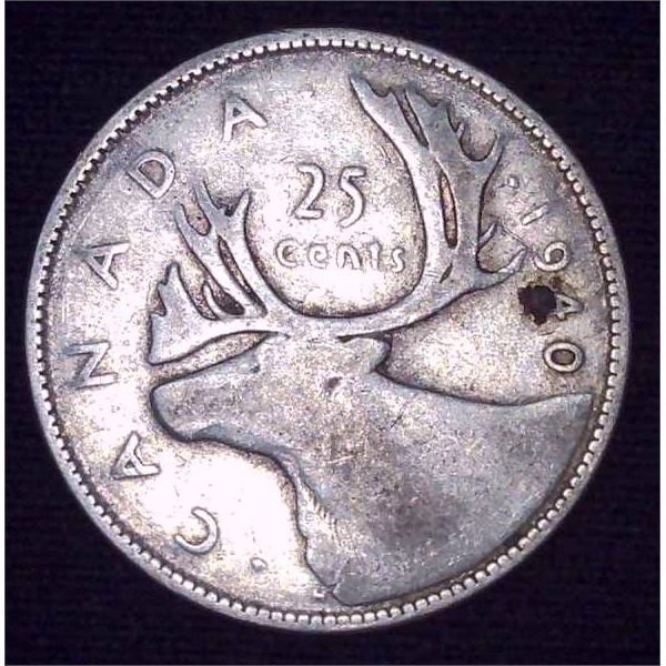 1940 Canadian Silver 25 Cent Coin